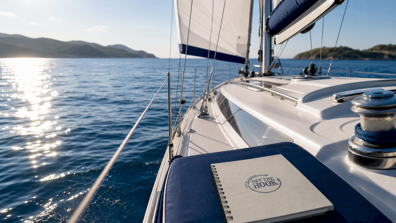 White yacht sailing on calm ocean waters