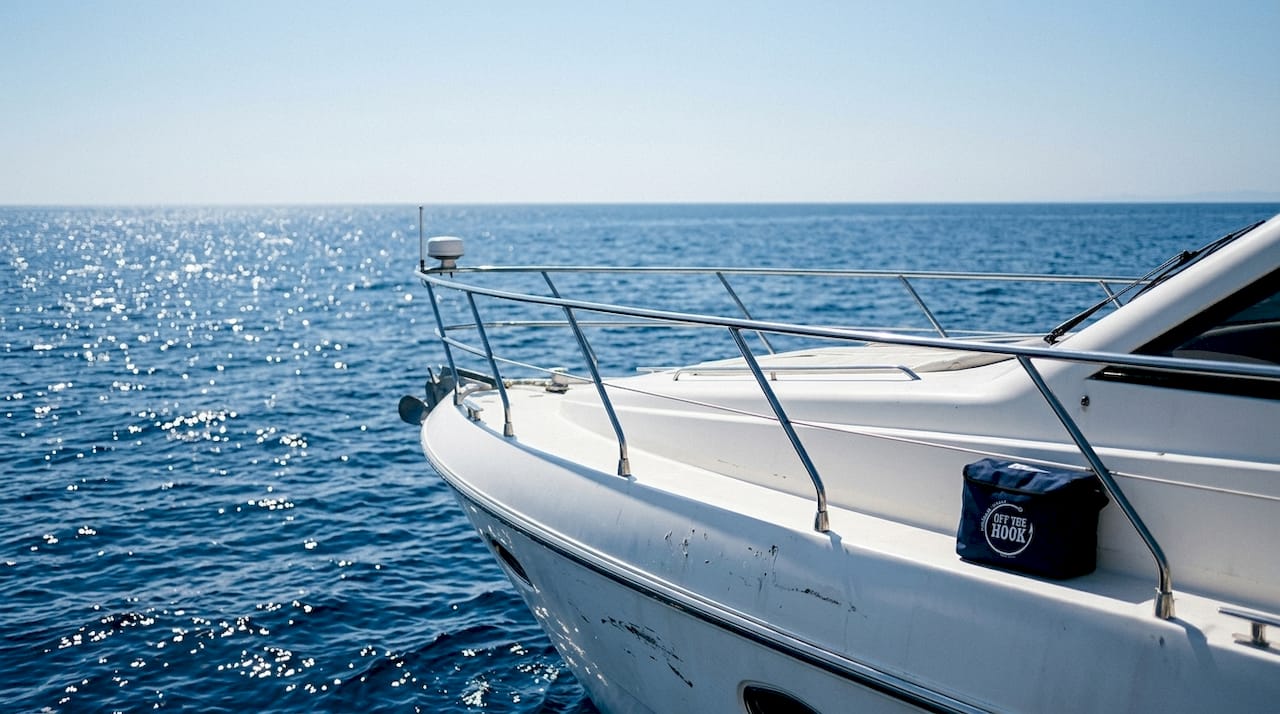 Yacht upper deck with tracking technology equipment in ocean