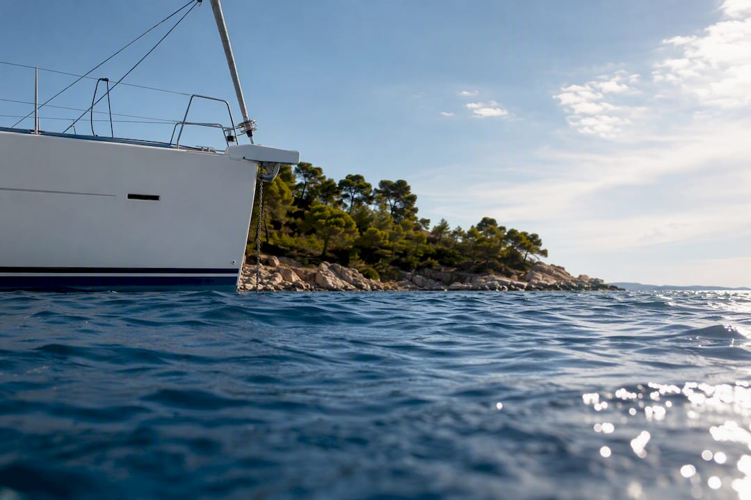 Luxury sailing yacht cruising near Sithonia coast