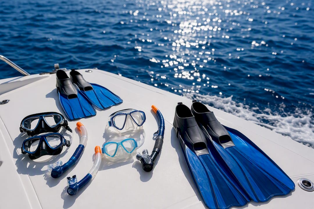 Snorkeling gear on yacht deck