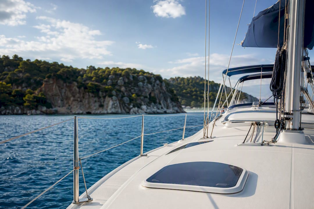 Private yacht moored in Halkidiki cove