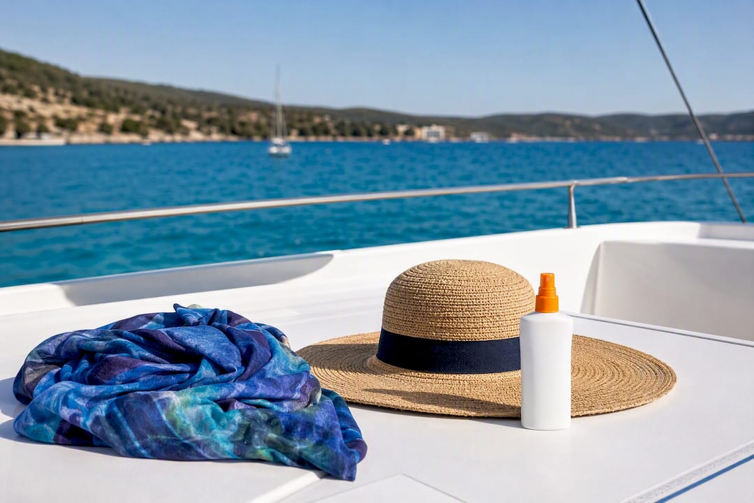 Sun protection gear on sailing boat deck