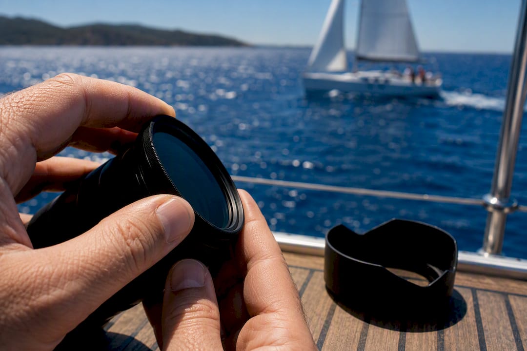 Polarizer filter used near sailing boat