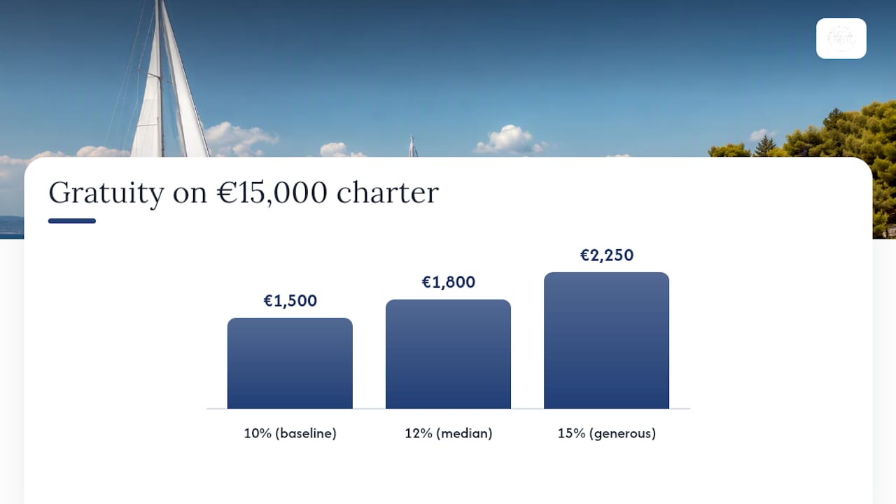 Tipping percentages compared on €15,000 charter