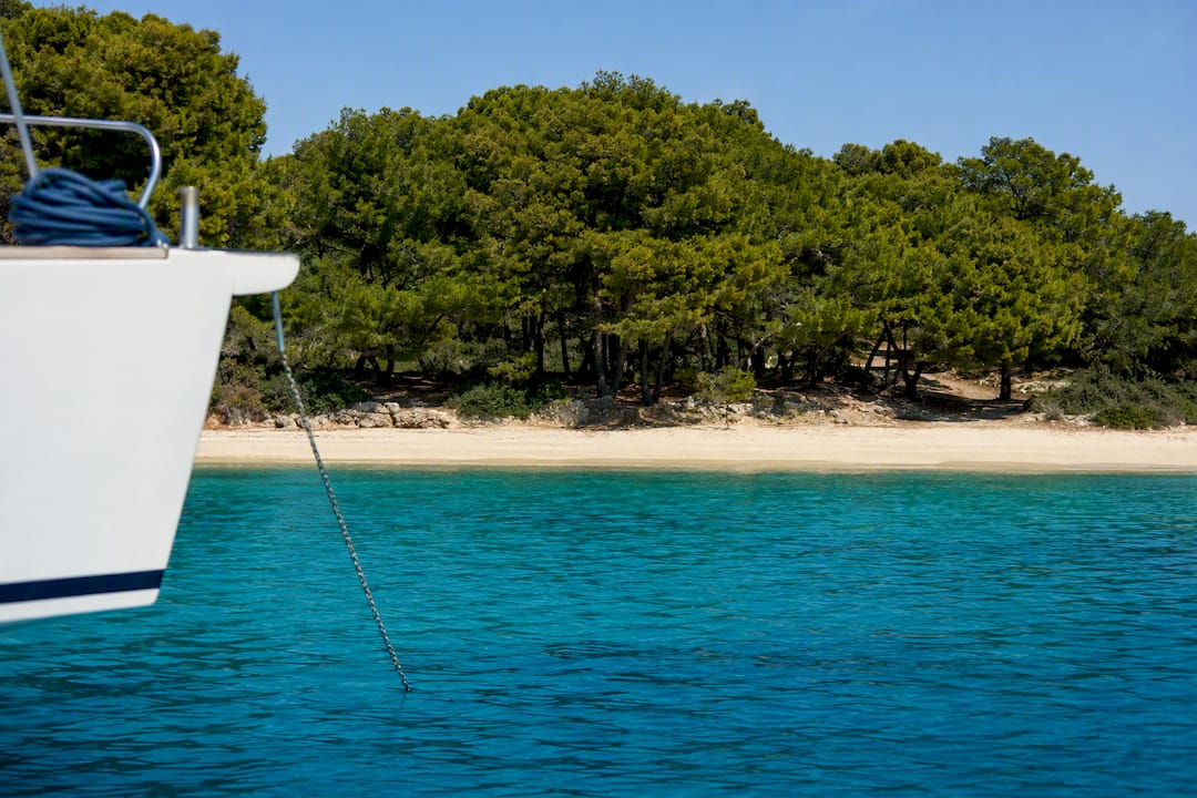 Lagomandra Beach seen from offshore
