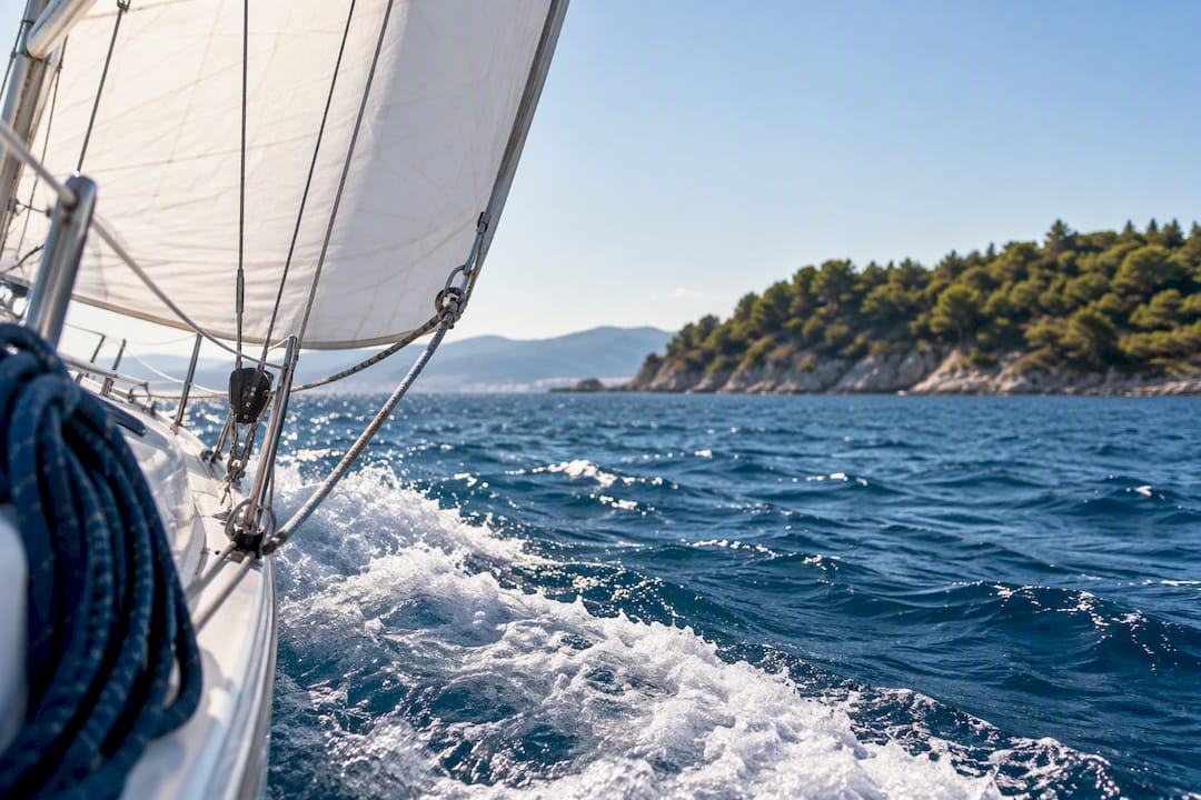 Sailing boat handling afternoon coastal breeze