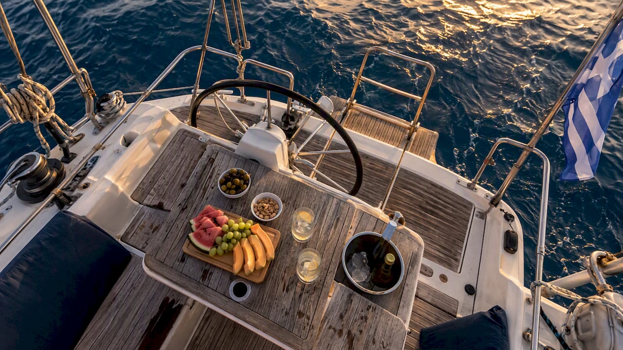 Light refreshments on sailing boat deck